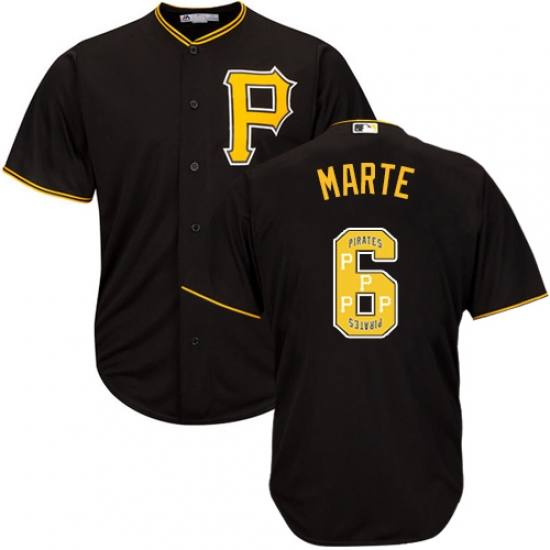 Men's Majestic Pittsburgh Pirates #6 Starling Marte Authentic Black Team Logo Fashion Cool Base MLB Jersey - Ujersey