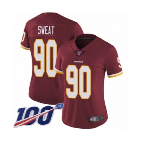 Women's Washington Redskins #90 Montez Sweat Burgundy Red Team Color Vapor Untouchable Limited Player 100th Season Football Jersey
