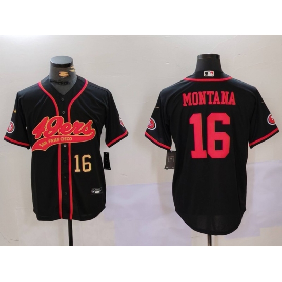 Men's San Francisco 49ers #16 Joe Montana Black With Cool Base Stitched Baseball Jersey - Ujersey