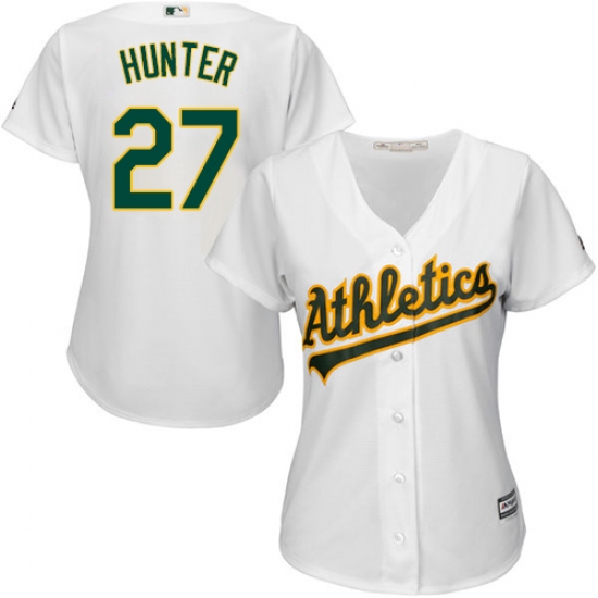 Women's Majestic Oakland Athletics #27 Catfish Hunter Authentic White Home Cool Base MLB Jersey - Ujersey