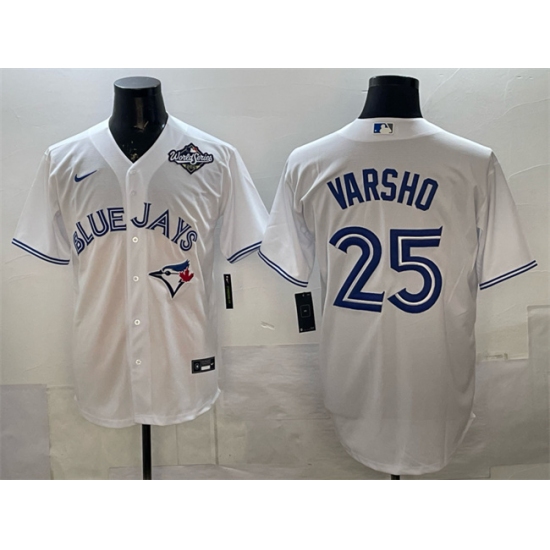 Men's Toronto Blue Jays #25 Daulton Varsho White 2025 World Series Home Cool Base Stitched Baseball Jersey