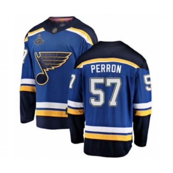 Men's St. Louis Blues #57 David Perron Fanatics Branded Royal Blue Home Breakaway 2019 Stanley Cup Champions Hockey Jersey - Ujersey