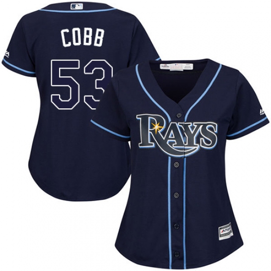 Women's Majestic Tampa Bay Rays #53 Alex Cobb Replica Navy Blue Alternate Cool Base MLB Jersey - Ujersey