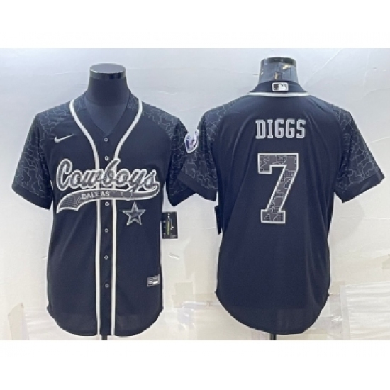Men's Dallas Cowboys #7 Trevon Diggs Black Reflective With Patch Cool Base Stitched Baseball Jersey - Ujersey