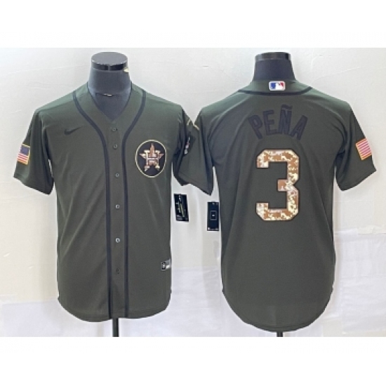 Men's Nike Houston Astros #3 Jeremy Pena Green Salute To Service Stitched MLB Cool Base Jersey