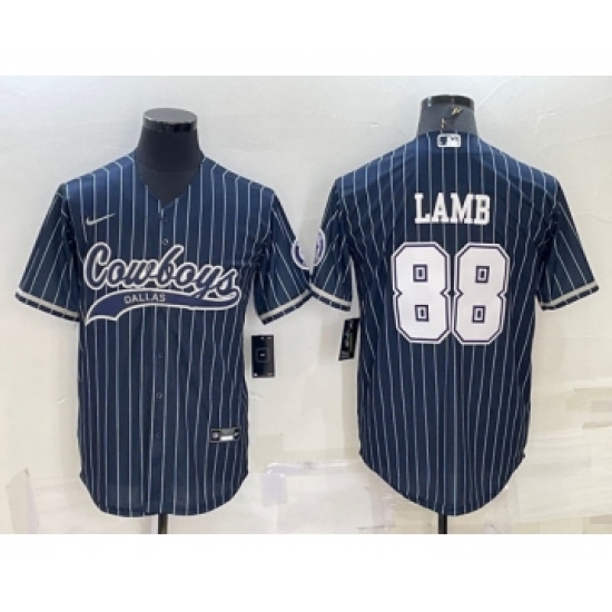Men's Dallas Cowboys #88 CeeDee Lamb Navy With Patch Cool Base Stitched Baseball Jersey - Ujersey