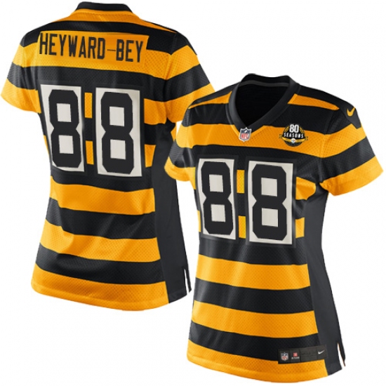 Women's Nike Pittsburgh Steelers #88 Darrius Heyward-Bey Game Yellow/Black Alternate 80TH Anniversary Throwback NFL Jersey - Ujersey