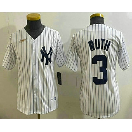 Youth New York Yankees #3 Babe Ruth White Throwback Stitched Cool Base Nike Jersey - Ujersey