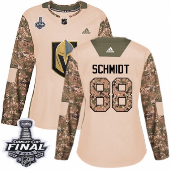 Women's Adidas Vegas Golden Knights #88 Nate Schmidt Authentic Camo Veterans Day Practice 2018 Stanley Cup Final NHL Jersey - Ujersey