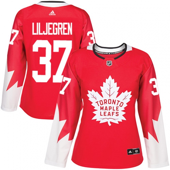 Women's Adidas Toronto Maple Leafs #37 Timothy Liljegren Authentic Red Alternate NHL Jersey - Ujersey