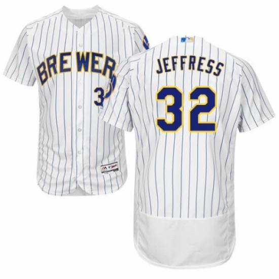 Men's Majestic Milwaukee Brewers #32 Jeremy Jeffress White Home Flex Base Authentic Collection MLB Jersey - Ujersey