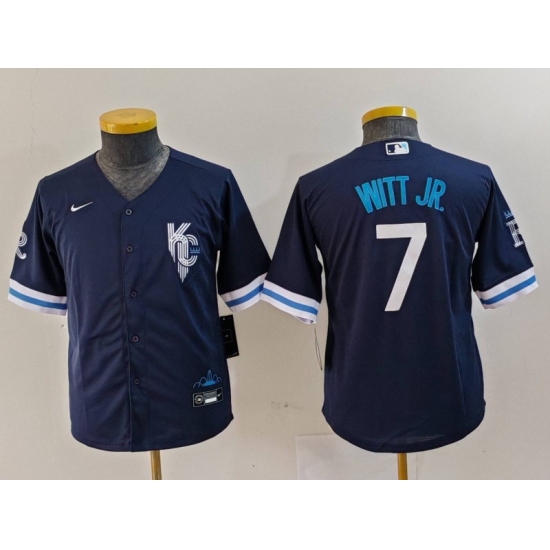 Youth Kansas City Royals #7 Bobby Witt Jr 2022 Navy Blue City Connect Cool Base Stitched Jersey - Ujersey