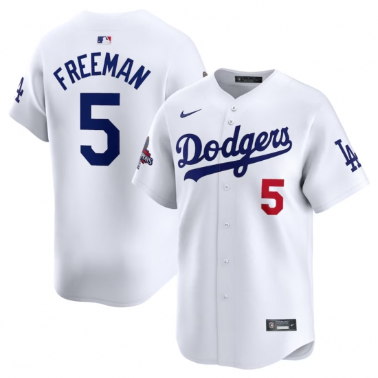 Men's Los Angeles Dodgers #5 Freddie Freeman White 2024 World Series Champions Home Limited Stitched Baseball Jersey - Ujersey