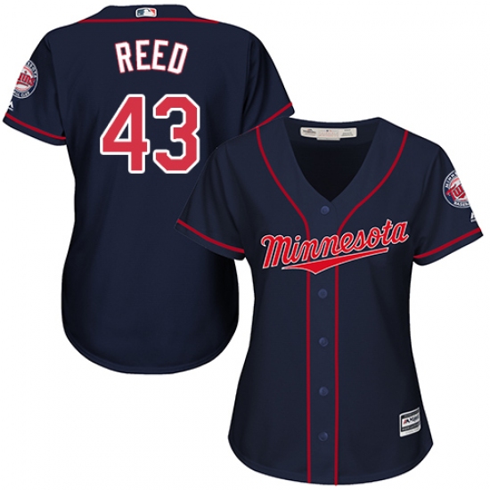 Women's Majestic Minnesota Twins #43 Addison Reed Authentic Navy Blue Alternate Road Cool Base MLB Jersey - Ujersey