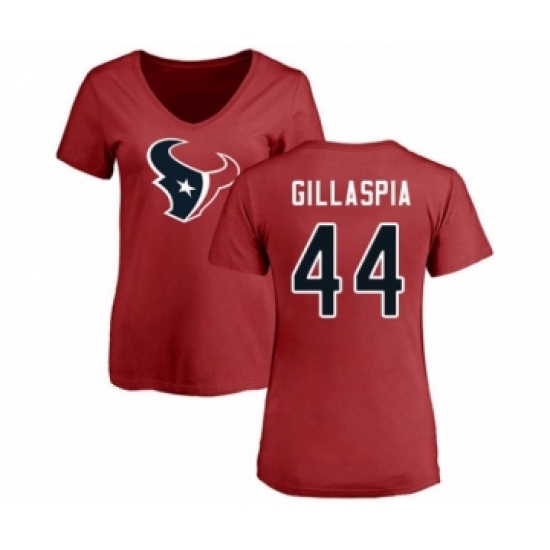 Football Women's Houston Texans #44 Cullen Gillaspia Red Name & Number Logo T-Shirt - Ujersey