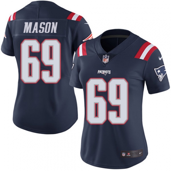 Women's Nike New England Patriots #69 Shaq Mason Limited Navy Blue Rush Vapor Untouchable NFL Jersey - Ujersey
