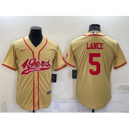 Men's San Francisco 49ers #5 Trey Lance Gold Stitched Cool Base Nike Baseball Jersey - Ujersey