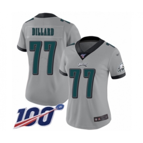 Women's Philadelphia Eagles #77 Andre Dillard Limited Silver Inverted Legend 100th Season Football Jersey - Ujersey
