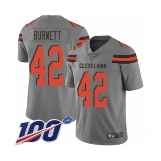 Men's Cleveland Browns #42 Morgan Burnett Limited Gray Inverted Legend 100th Season Football Jersey - Ujersey