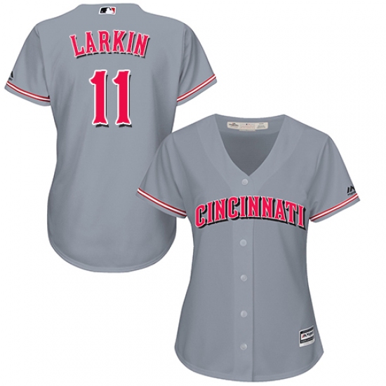 Women's Majestic Cincinnati Reds #11 Barry Larkin Authentic Grey Road Cool Base MLB Jersey - Ujersey