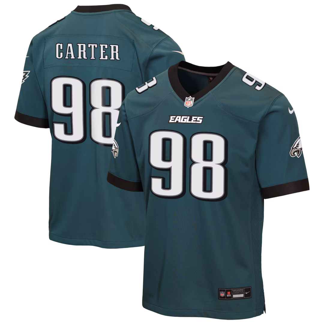 Youth Philadelphia Eagles Jalen Carter Nike Midnight Green Team Game Jersey