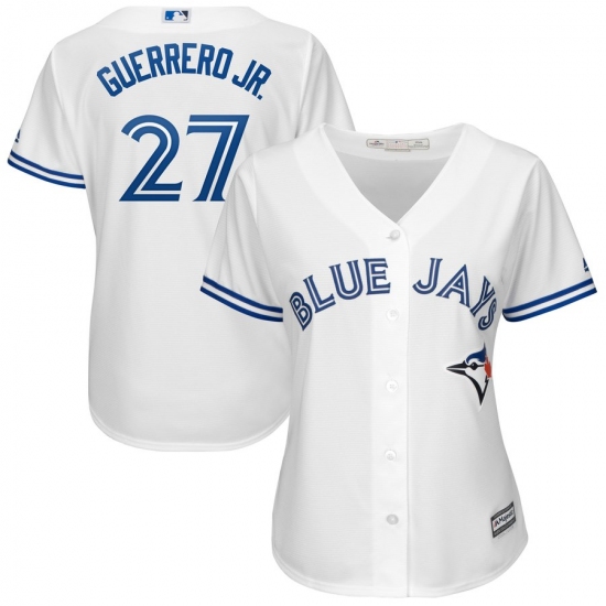 Women's Toronto Blue Jays #27 Vladimir Guerrero Jr.Majestic Plus Size Cool Base Player Jersey – White - Ujersey