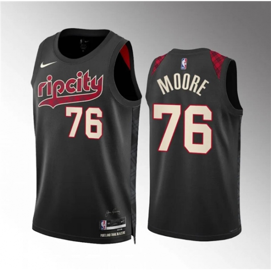 Men's Portland Trail Blazers #76 Taze Moore Black 2023-24 City Edition Stitched Basketball Jersey - Ujersey