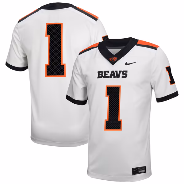 Men's Nike #1 White Oregon State Beavers Road Replica Football Jersey - SUjersey01
