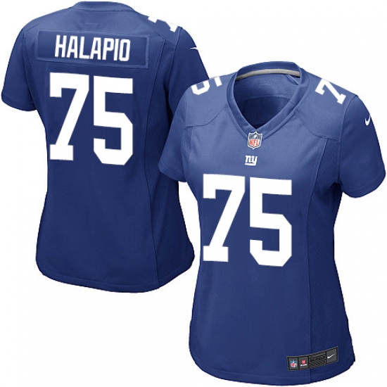 Women's Nike New York Giants #75 Jon Halapio Game Royal Blue Team Color NFL Jersey - Ujersey