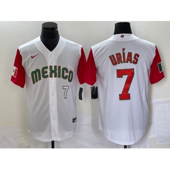 Men's Mexico Baseball #7 Julio Urias Number 2023 White Red World Classic Stitched Jersey20