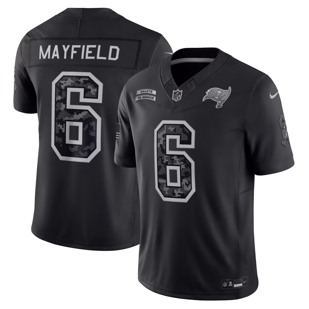 Men's Tampa Bay Buccaneers Baker Mayfield Nike Black 2026 Salute to Service Stitched Limited Jersey - Ujersey