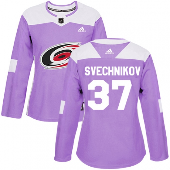 Women's Adidas Carolina Hurricanes #37 Andrei Svechnikov Authentic Purple Fights Cancer Practice NHL Jersey - Ujersey