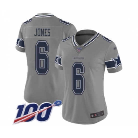 Women's Dallas Cowboys #6 Chris Jones Limited Gray Inverted Legend 100th Season Football Jersey - Ujersey