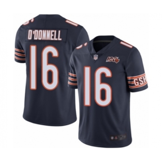 Men's Chicago Bears #16 Pat O'Donnell Navy Blue Team Color 100th Season Limited Football Jersey - Ujersey