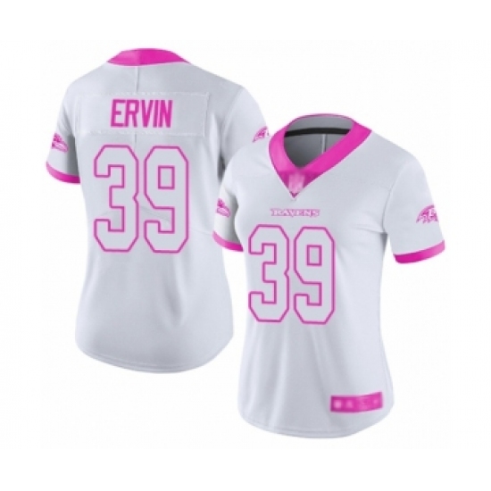 Women's Baltimore Ravens #39 Tyler Ervin Limited White Pink Rush Fashion Football Jersey - Ujersey