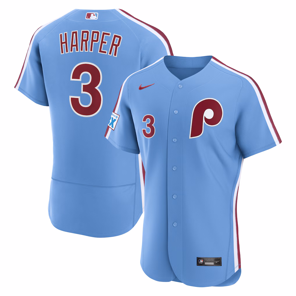 Men's Philadelphia Phillies Bryce Harper Nike Light Blue Alternate Authentic Sponsor Patch Jersey - Ujersey