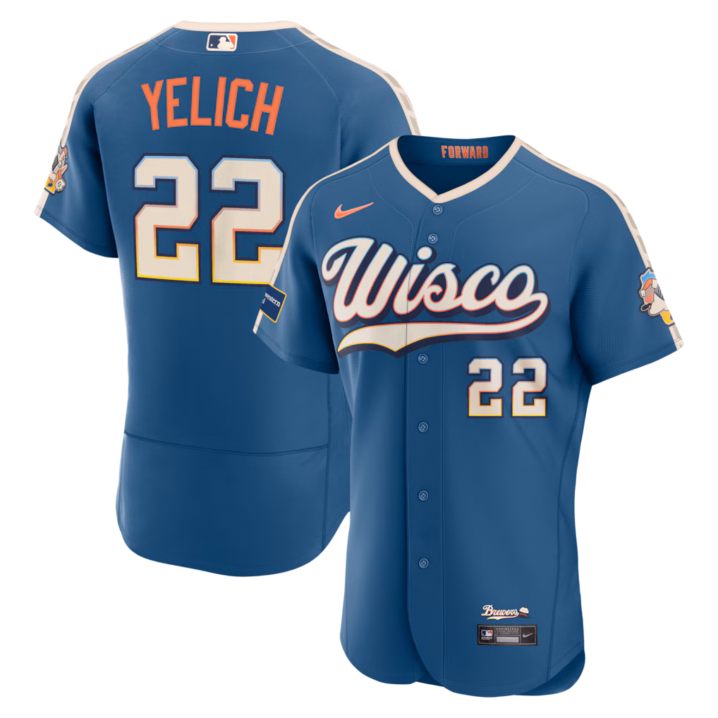 Men's Milwaukee Brewers Christian Yelich Nike Mineral Blue 2026 City Connect Authentic Sponsor Patch Jersey - Ujersey Shop
