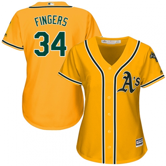 Women's Majestic Oakland Athletics #34 Rollie Fingers Authentic Gold Alternate 2 Cool Base MLB Jersey - Ujersey
