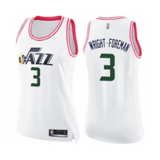 Women's Utah Jazz #3 Justin Wright-Foreman Swingman White Pink Fashion Basketball Jersey - Ujersey