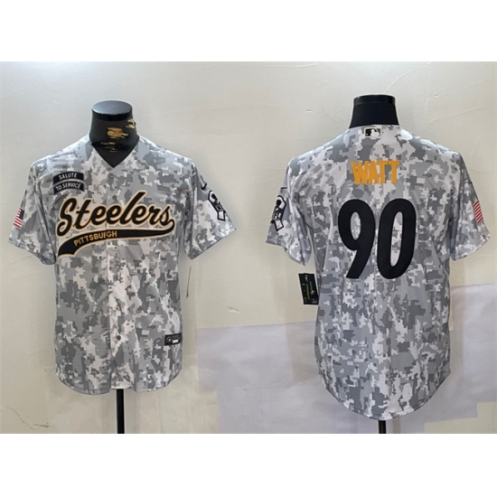 Men's Pittsburgh Steelers #90 T.J. Watt 2024 Arctic Camo Salute To Service Stitched Baseball Jersey - Ujersey