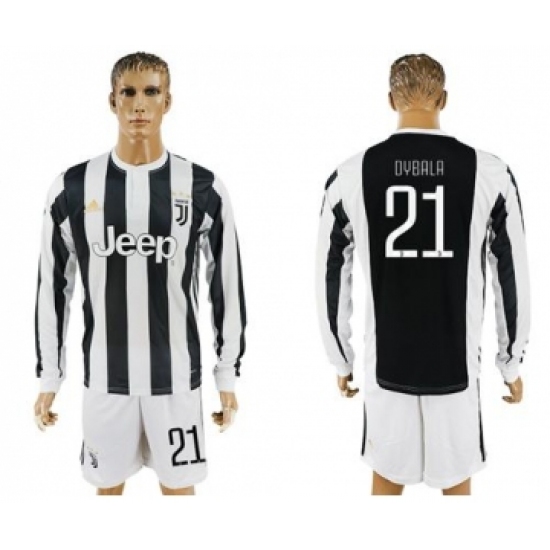 Juventus #21 Dybala Home Long Sleeves Soccer Club Jersey