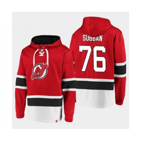 Men's New Jersey Devils #76 P.K. Subban Red Ageless Must-Have Lace-Up Pullover Hoodie - Ujersey