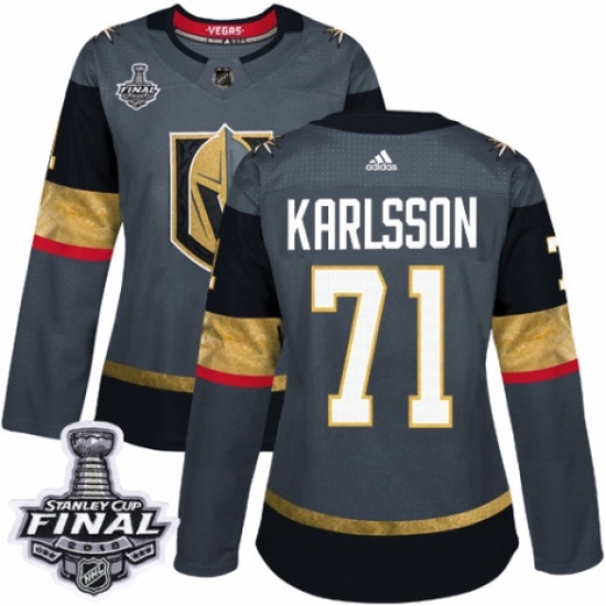 Women's Adidas Vegas Golden Knights #71 William Karlsson Authentic Gray Home 2018 Stanley Cup Final NHL Jersey - Ujersey