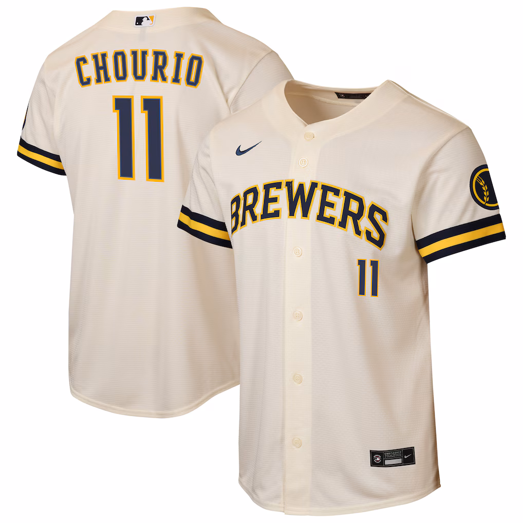 Youth Milwaukee Brewers Jackson Chourio Nike Cream Home Stadium Jersey - Ujersey