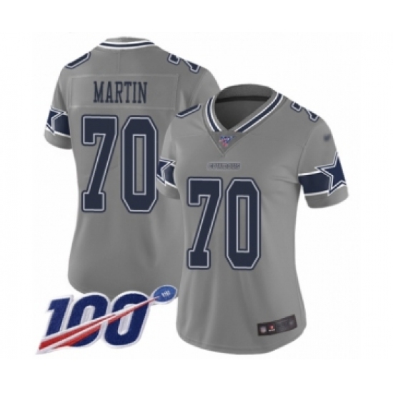Women's Dallas Cowboys #70 Zack Martin Limited Gray Inverted Legend 100th Season Football Jersey - Ujersey