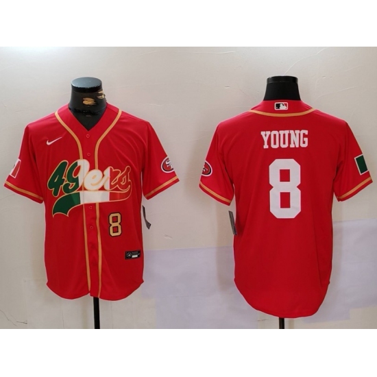 Men's San Francisco 49ers #8 Steve Young Red With Cool Base Stitched Baseball Jersey - Ujersey