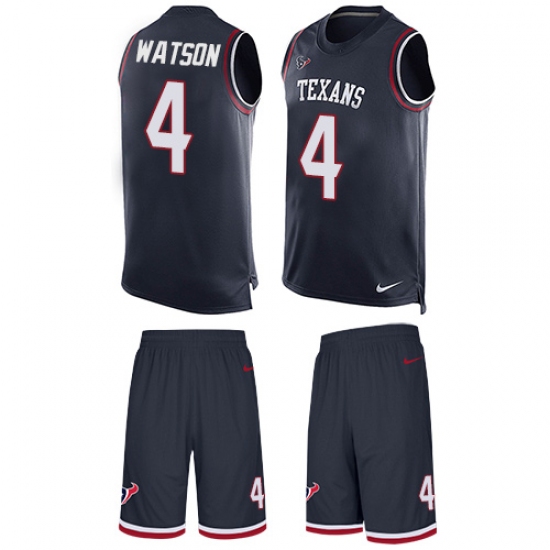 Men's Nike Houston Texans #4 Deshaun Watson Limited Navy Blue Tank Top Suit NFL Jersey - Ujersey