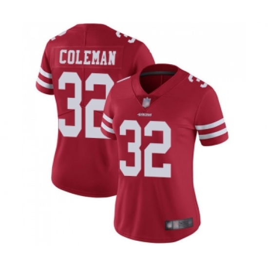Women's San Francisco 49ers #32 Tevin Coleman Red Team Color Vapor Untouchable Limited Player Football Jersey - Ujersey