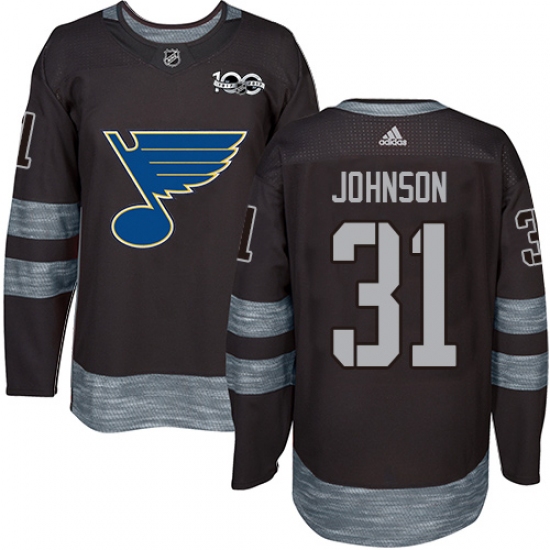 Men's Adidas St. Louis Blues #31 Chad Johnson Authentic Black 1917-2017 100th Anniversary NHL Jersey