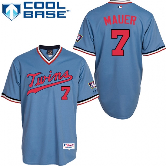 Men's Majestic Minnesota Twins #7 Joe Mauer Authentic Light Blue 1984 Turn Back The Clock MLB Jersey - Ujersey